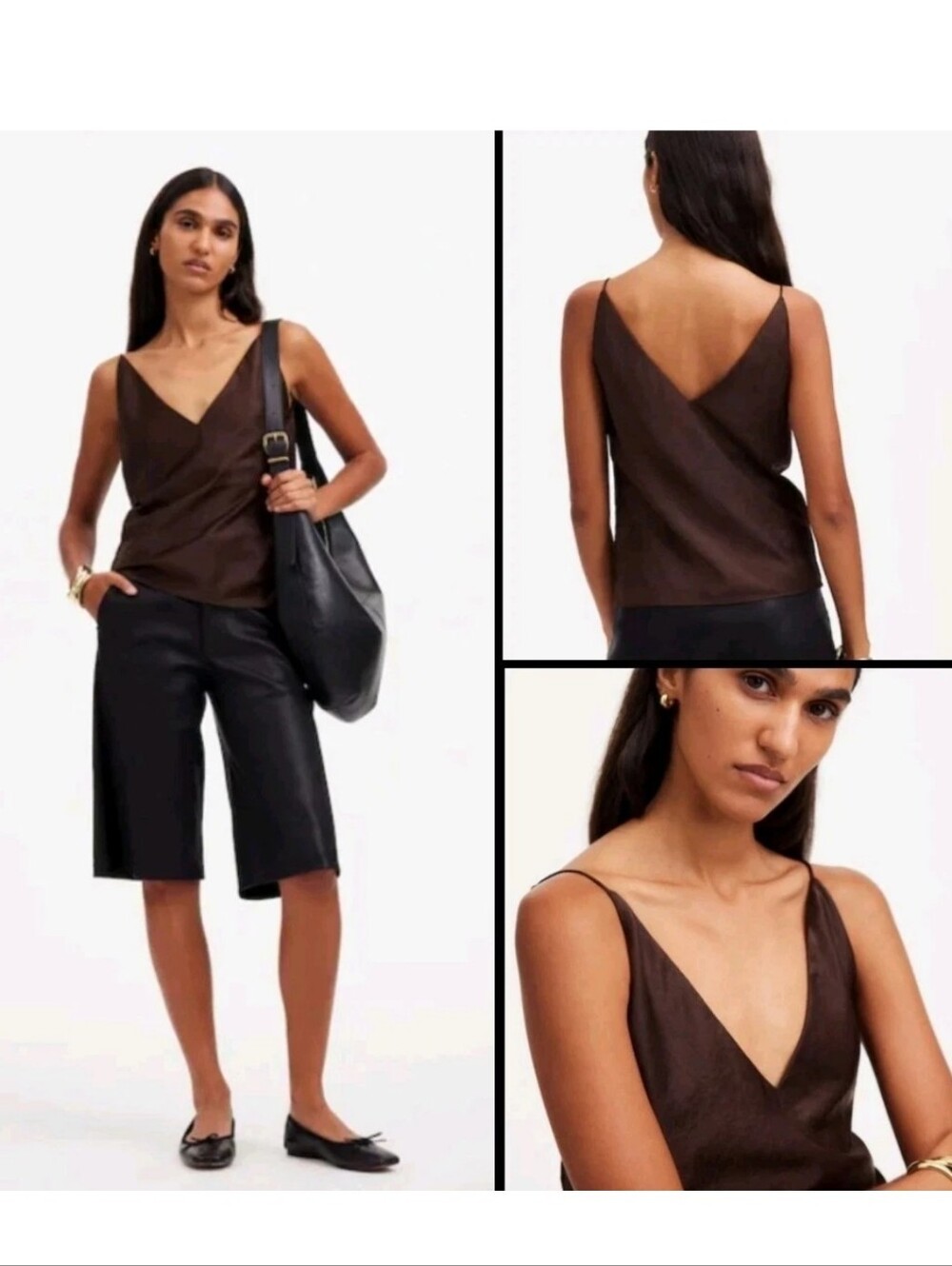 NWT! Madewell Satin V-Neck Cami Top In Chocolate Brown! Size XL
